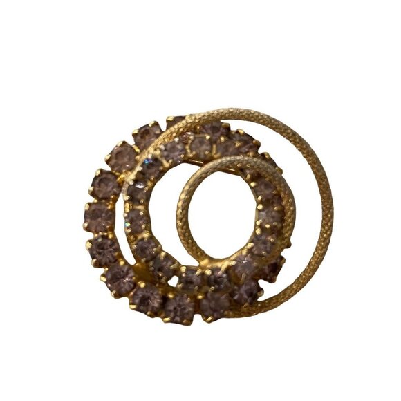 Pink Rhinestone Goldtone Vintage Brooch Pin Circles 1.4" Diameter - Picture 6 of 14